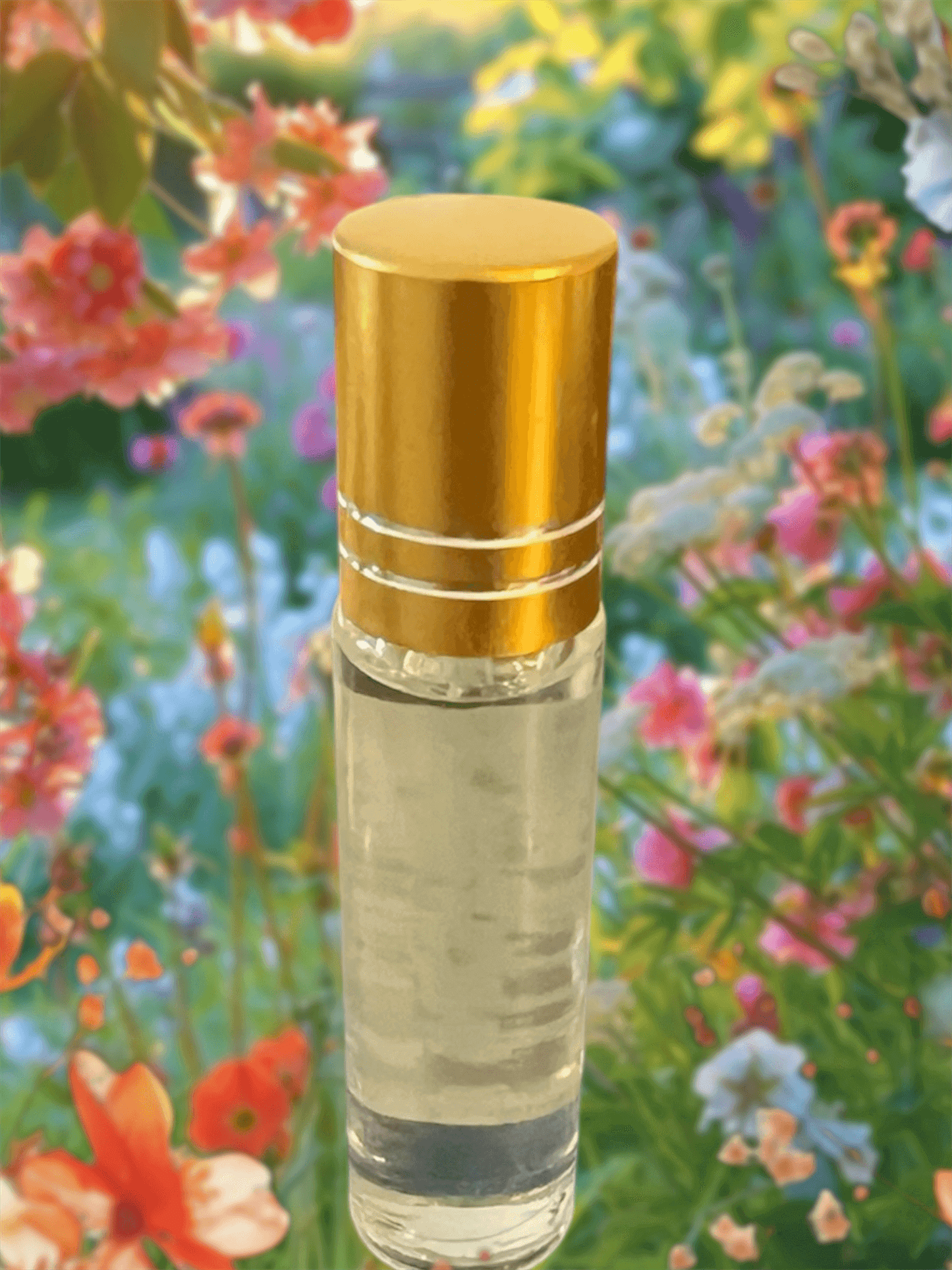 Perfume Body Butter and Oil Bundle - luxurious fragrance oil in an elegant bottle against a floral background.